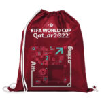 FIFA World Cup Qatar 2022 Graphic Printed String Sports Gym Bag, Drawstring Sports Bag Black 37x47cm- Maroon